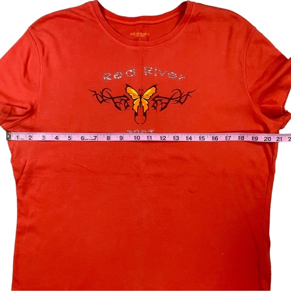 Sonoma size large orange short sleeve shirt with a butterfly & “Red River 2007” - Picture 5 of 8